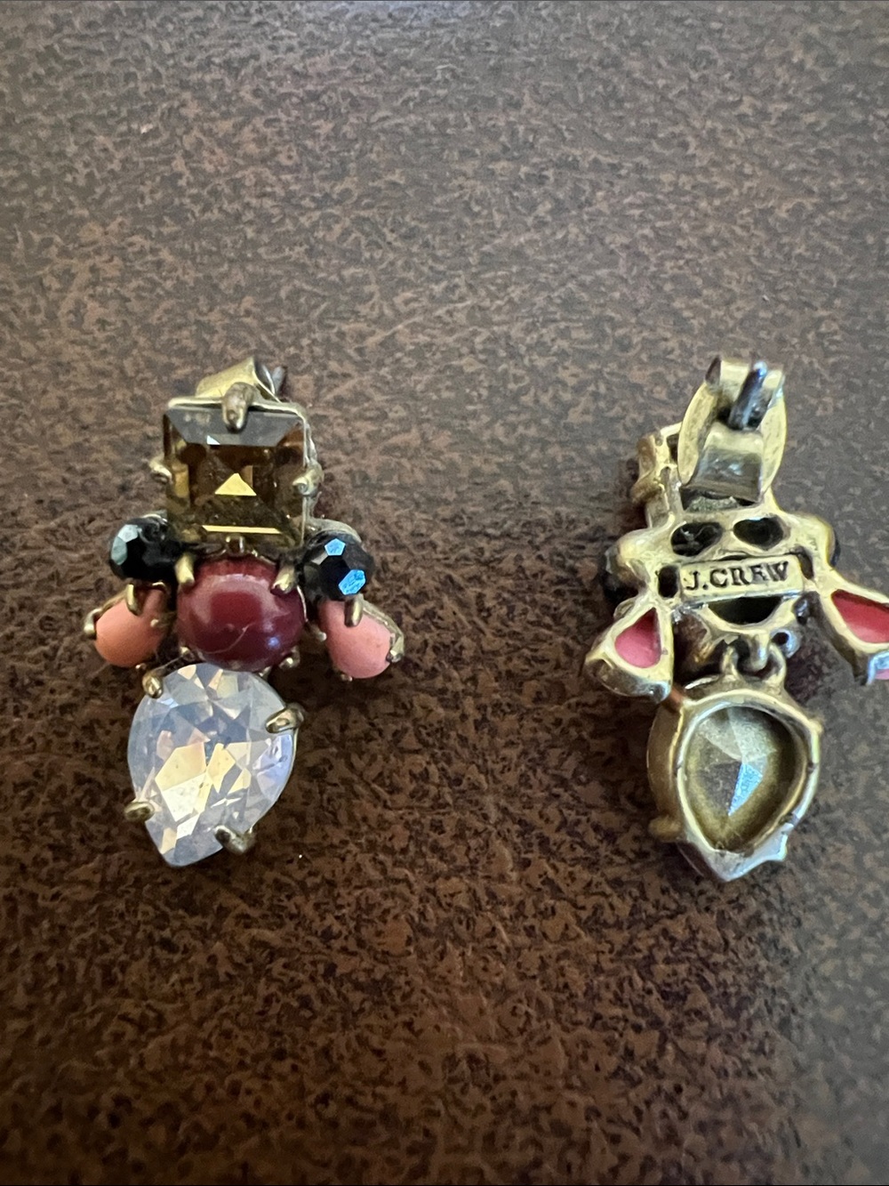 J. Crew Multi-Stone Pink, Red, Black & Clear Drop Earrings